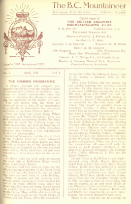 The B.C. Mountaineer 1931 April cover